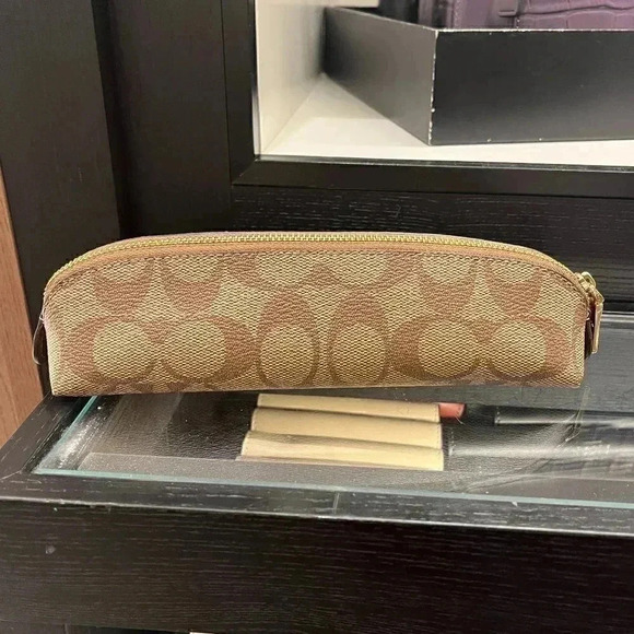 Coach Pencil Case In Signature Canvas C6333 Gold/KHAKI - Picture 1 of 7